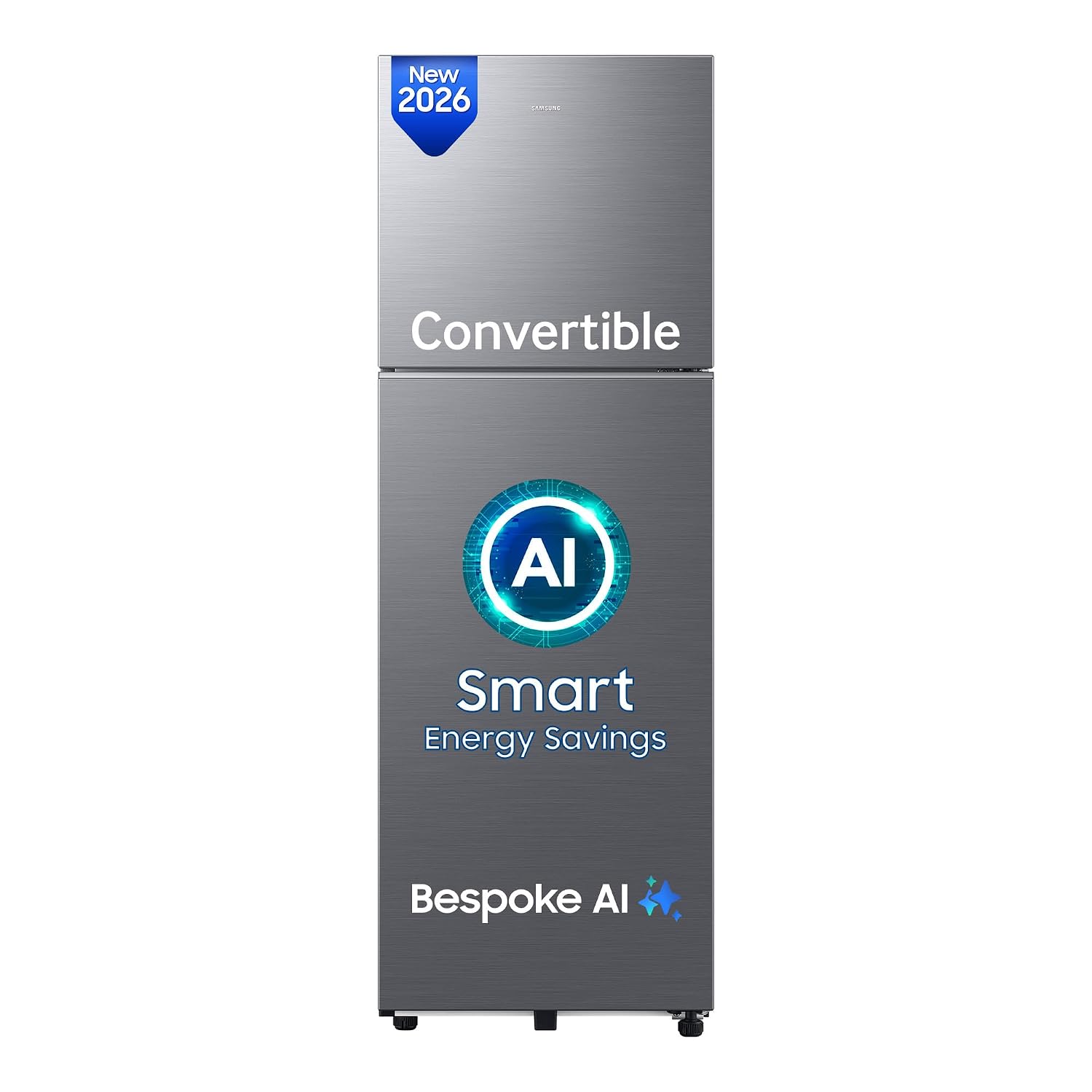 Samsung 256 L, 3 Star, Bespoke AI, Convertible, Digital Inverter Frost Free Double Door Refrigerator (RT80H30U3THL, Silver, Refined Inox, 2026 Model)
