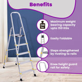 Asian Paints TruCare Home Ladder, Foldable with 5 Steps, Durable, Heavy Duty, Anti-Skid Aluminum Ladder | Guard Rail for Safety (5 Steps, Silver)