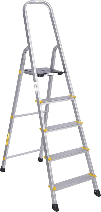 Asian Paints TruCare Home Ladder, Foldable with 5 Steps, Durable, Heavy Duty, Anti-Skid Aluminum Ladder | Guard Rail for Safety (5 Steps, Silver)