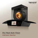 Beyond Appliances Asteria 90cm BLDC Auto Clean Kitchen Chimney | 1408 CMH Suction | Filterless | Curved Glass | Smart Screen & Speakers | Touch Control | Black(BASE-CA90-IF-001)