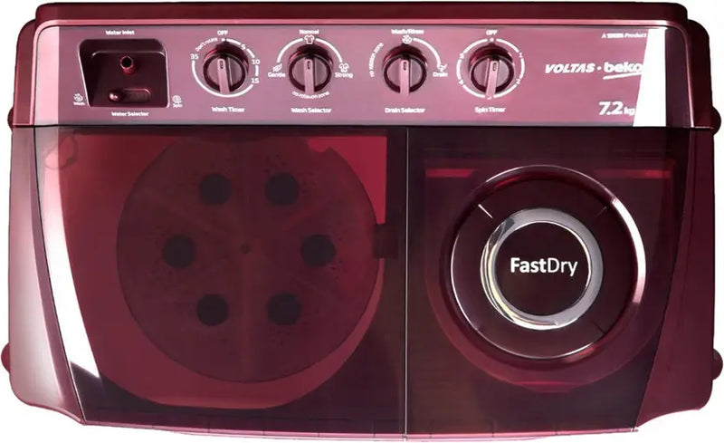 Voltas Beko by A Tata Product 7.2 kg Semi Automatic Top Load Washing Machine Maroon, White