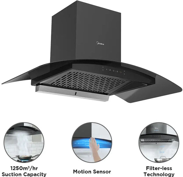 Midea 90V11 Auto Clean Wall Mounted Black 1250 CMH Chimney