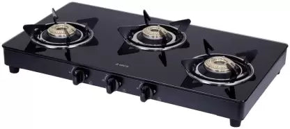 Elica 703 CT VETRO BLK Glass Manual Gas Stove 3 Burner