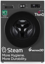 LG 8 Kg, 5 Star, Wi-Fi, Direct Drive Technology, Steam Wash, 6 Motion DD, Fully-Automatic Front Load Washing Machine (FHB1208Z4M, Allergy Care, In-Built Heater, Touch Panel, Middle Black)