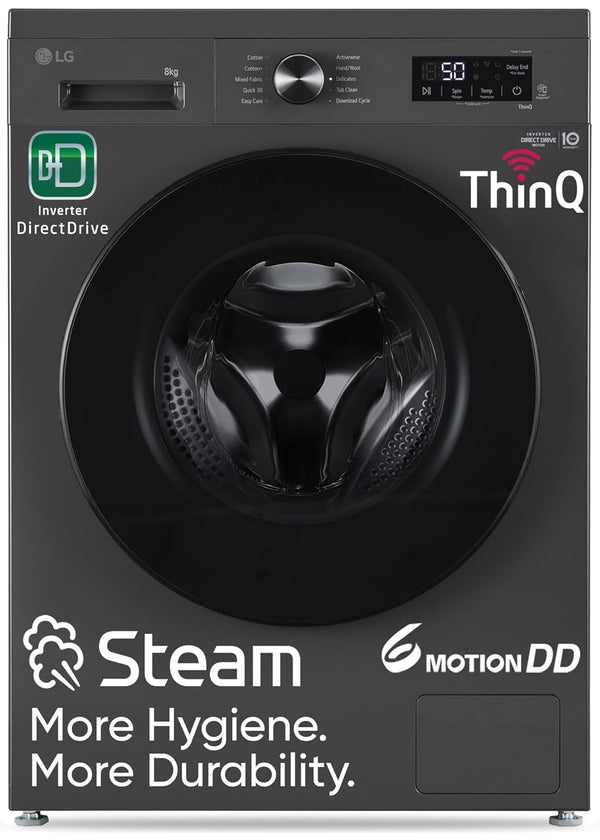 LG 8 Kg, 5 Star, Wi-Fi, Direct Drive Technology, Steam Wash, 6 Motion DD, Fully-Automatic Front Load Washing Machine (FHB1208Z4M, Allergy Care, In-Built Heater, Touch Panel, Middle Black)