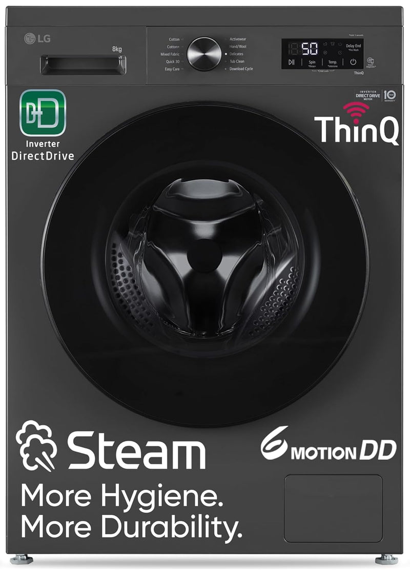 LG 8 Kg, 5 Star, Wi-Fi, Direct Drive Technology, Steam Wash, 6 Motion DD, Fully-Automatic Front Load Washing Machine (FHB1208Z4M, Allergy Care, In-Built Heater, Touch Panel, Middle Black)