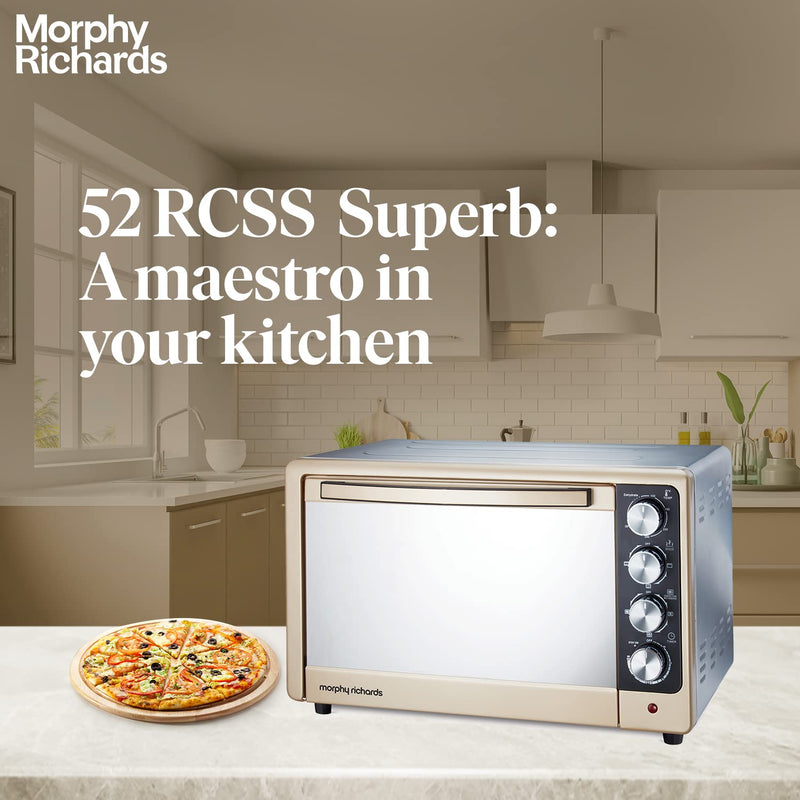 Morphy Richards 50Rcss Superb Otg Oven 1800 Watts 52 Litre Oven Toaster Griller Convection Fan & Rotisserie Function In-Built Dehydrate Function Mirror Finish Door Gold & Black