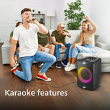 Philips Audio TAX3206/94 80W Bluetooth Party Speaker with 14 Hours Play Time, Karaoke Features, Guitar and Mic Input, Party Lights and Carry Handle (Black)