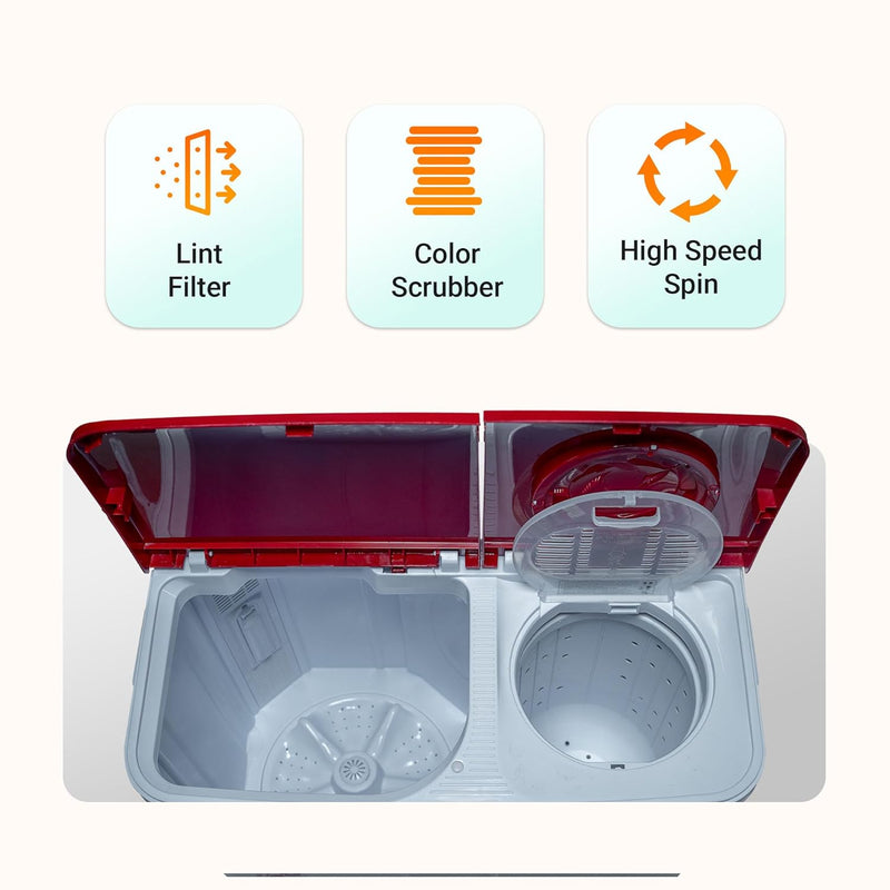Power Guard 6.5 kg 5 Star Semi-Automatic Top Loading Washing Machine Appliance (PG65WM-BG-OP, Burgundy, Powerful Motor,Effective Wash Pulsator,1350 RPM & Castors)