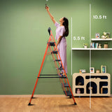 BonKaso Premium Steel Multipurpose Climb Easy Anti-Slip 7-Step Foldable Ladder with Safety Clutch Lock, Support Handle and Tool Tray for Home - (Orang