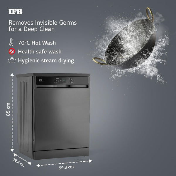 IFB 14 Place Settings with DeepClean® Technology Freestanding Dishwasher (Neptune VX14, Inox Grey, 70° Hot Water Wash with Hygienic Steam Drying)