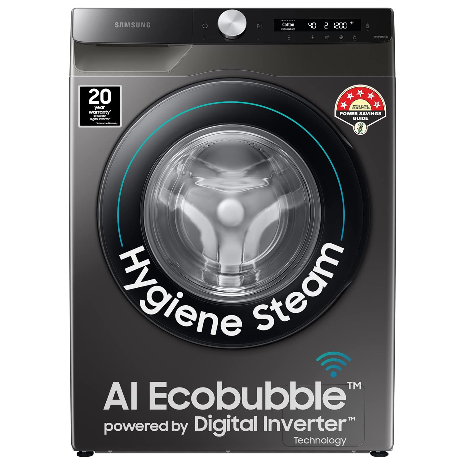 Samsung 7 Kg 5 Star Eco Bubble Technology, AI Control & Wi-Fi, Fully-Automatic Front Loading Washing Machine Appliance (WW70T502DAX1TL, Digital Inverter, In-Built Heater, Inox)