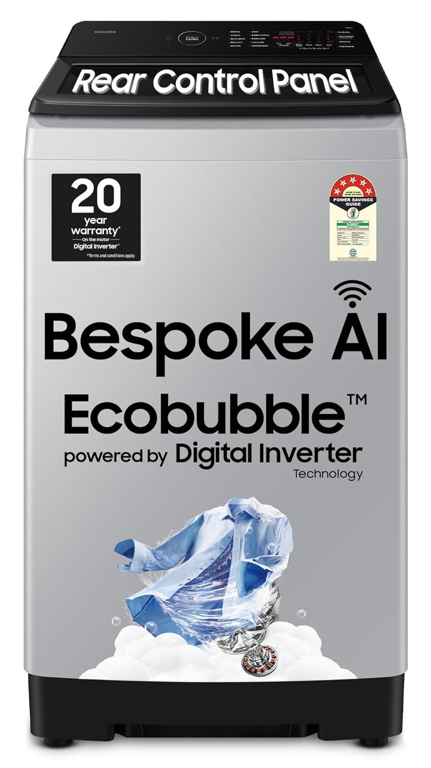Samsung 10 Kg, 5 Star, AI Wash, Ecobubble, AI Energy Mode, AI VRT+, Soft Closing Door, Wi-Fi, Digital Inverter, Fully-Automatic Top Load Washing Machine (WA80F10E2LTL, Lavender Gray)