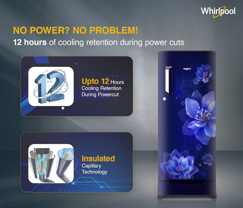 Whirlpool 192 L 4 Star Icemagic Powercool Direct-Cool Single Door Refrigerator with Base Drawer (215 IMPC ROY 4S SAPPHIRE MULIA-Z)
