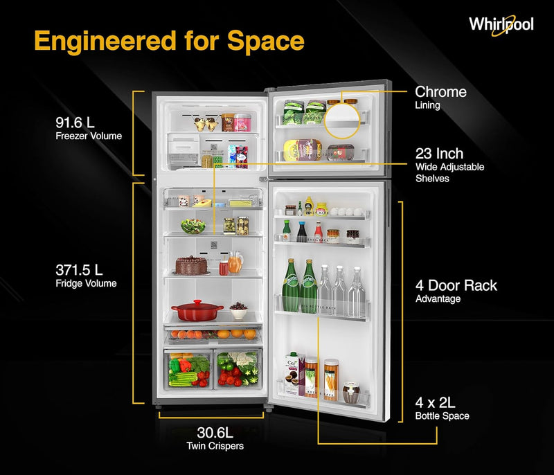 Whirlpool 467L 2star IntelliFresh Convertible Inverter Frost Free Double Door Refrigerator (IF INV CNV 515 ALPHA STEEL-Z, 2s)