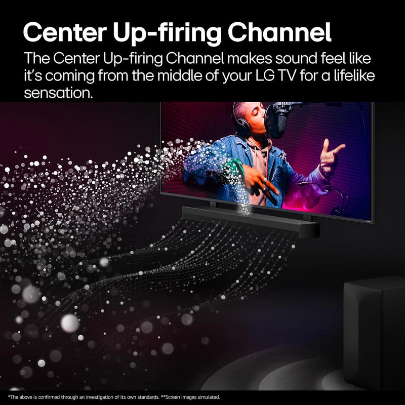 LG SQ75TR, 600W, 5.1.1Ch Home Theater Soundbar with Dolby Atmos, Center Up-Firing Speaker, AI Sound Pro, Wow Synergy, Wireless Subwoofer, Rear Speaker Inbuilt Receiver, QNED Matching Bracket Inside