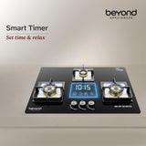 Beyond Appliances Dorado 3 Burner Smart Glass Hobtop Gas Stove | Auto Ignition | Digital Timer | Flame Failure Device | Toughened Glass | LPG & PNG Compatible