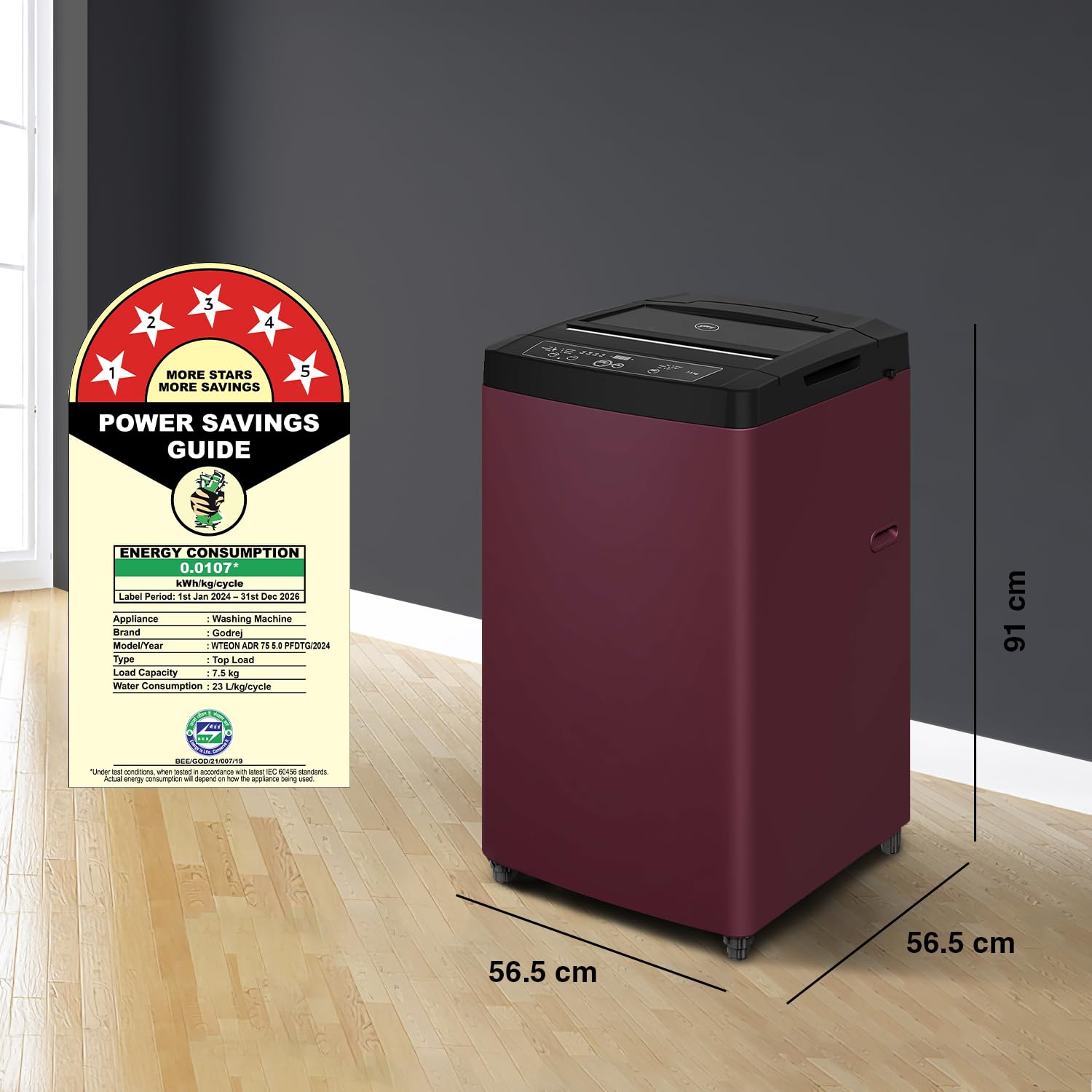 Godrej 7.5 Kg 5 Star AI Powered, Disinfects 99.9% Germs, Inbuilt Heater, Toughened Glass & Soft Shut Lid, Steel Drum Fully Automatic Top Load Washing Machine (WTEON ADR 75 5.0 PFDTG AURD, Autumn Red)