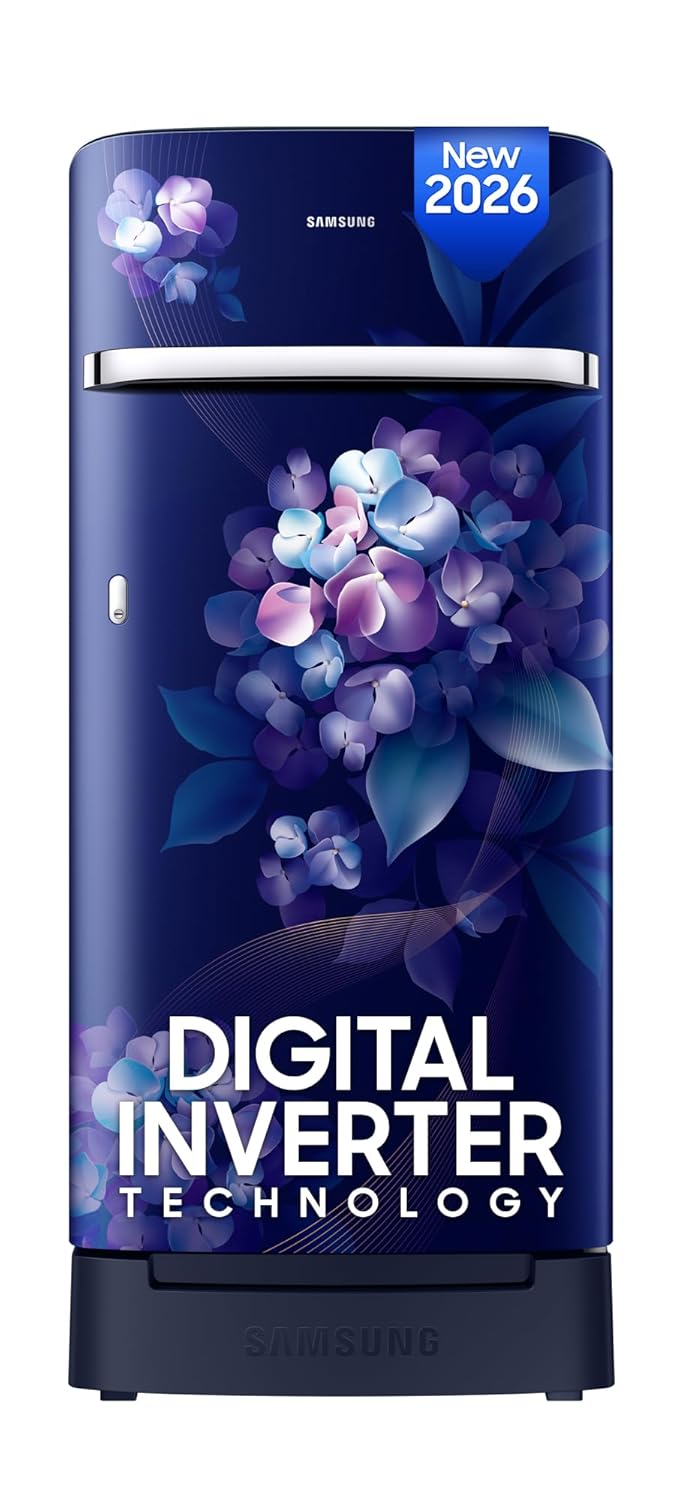 Samsung 215 L, 5 Star, Digital Inverter, Direct-Cool Single Door Refrigerator (RR23H2H35HS/HL, Hydrangea Blue, Base Stand Drawer, Single Touch Defrost, )
