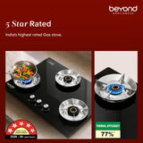 Beyond Appliances Quantum Pro 3 Burner | Gas Saver Stove | 5 Star Energy Rated | Auto Ignition | 77% Energy Efficient| Full Brass burners | LPG & PNG | ISI & LERC Certified