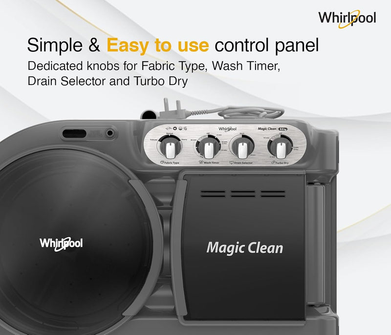 Whirlpool 8.5 kg 5 Star with Auto Restart, End of Cycle Buzzer, Lint Filter and Collar Scrubber Semi Automatic Top Load Washing Machine Grey (MAGIC CLEAN 8.5 GREY DAZZLE (10YR)-N)