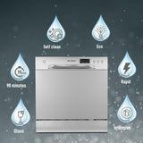 Faber 8 Place Dishwasher | 6 Wash Programs |Adjustable Upper Rack & Cutlery Tray | 8L Water/Cycle| FFSD 6PR 8S Ace Inox