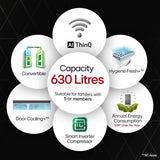 LG 630 L 3 Star Frost Free Smart Inverter Wi-Fi Double Door Side by Side Refrigerator (GL-L257CPZ3, Shiny SteelWith Water & Ice Dispenser)