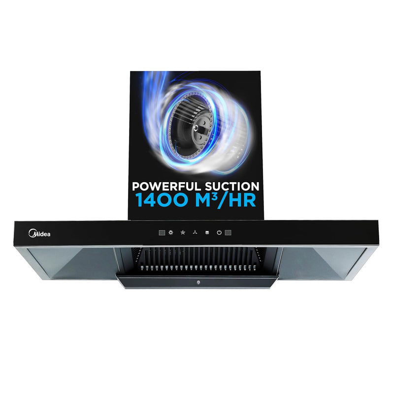 Midea Falcon 90Cm Chimney, Powerful suction 1400CMH, Filterless, Auto cleaning, 3 Speed control, Swift touch control panel, Hand gesture control, Low operational noise, Aluminium d