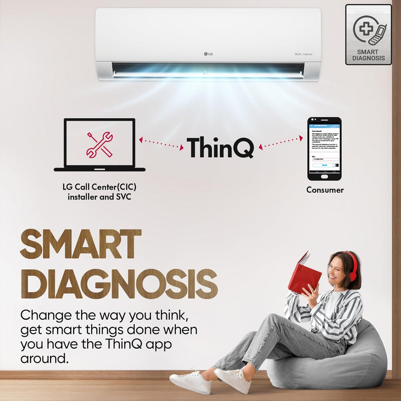 LG 1.5 Ton 4 Star AI DUAL Inverter Split AC (Copper, Super Convertible 6-in-1 Cooling, HD Filter with Anti-Virus Protection, 2023 Model, RS-Q19ENYE1, White)