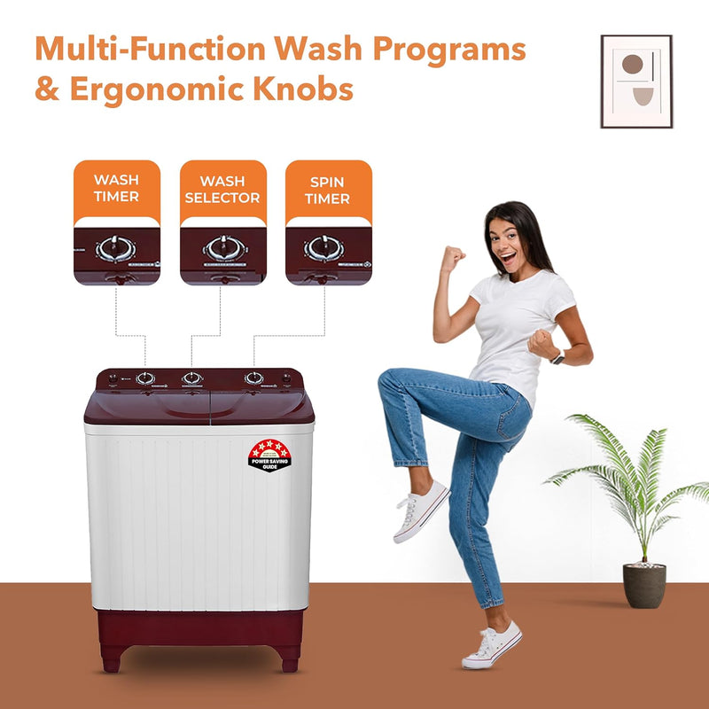 Power Guard 7 kg 5 Star Semi-Automatic Top Loading Washing Machine Appliance (2024 Model,PG70WM-BG-OP, Burgundy, Powerful Motor, Effective Wash Pulsator,Air Turbo Drying,1380 RPM & Castors)