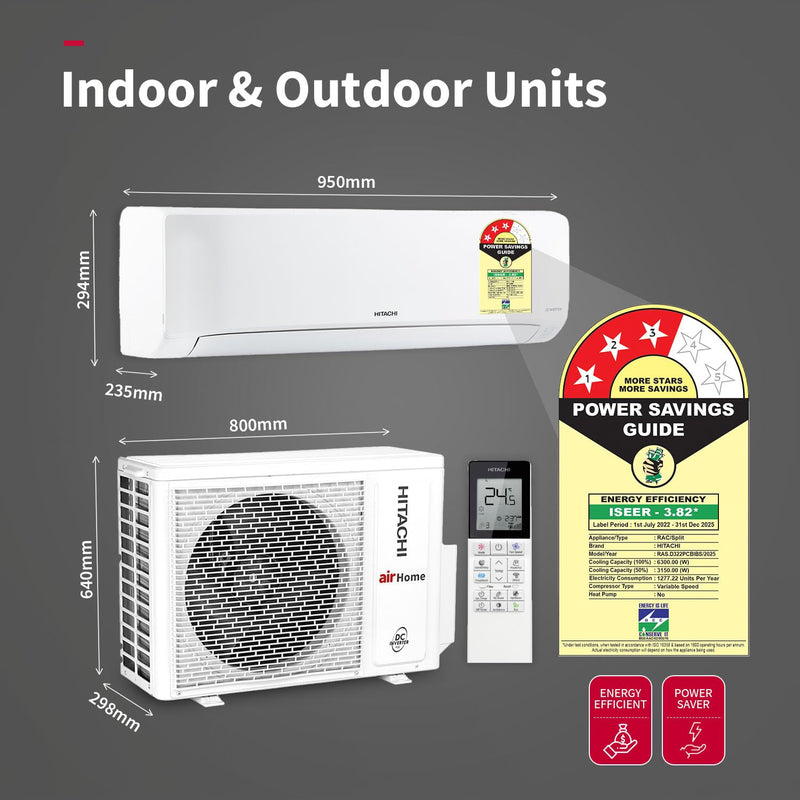 Hitachi 2 Ton Class 3 Star, 4-Way Swing, ice Clean, Xpandable+, Inverter Split AC (100% Copper, Dust Filter, 3400SXL RAS.G322PCBISS, White)