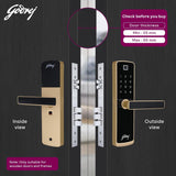 Godrej Smart Lock I Catus Connect I Digital Lock for Wooden Door | 5 in 1 Access I WiFi I Fingerprint I RFID Card I PIN Access I Mechanical Key I 3 Strong Locking Dead Bolts I Champagne Gold