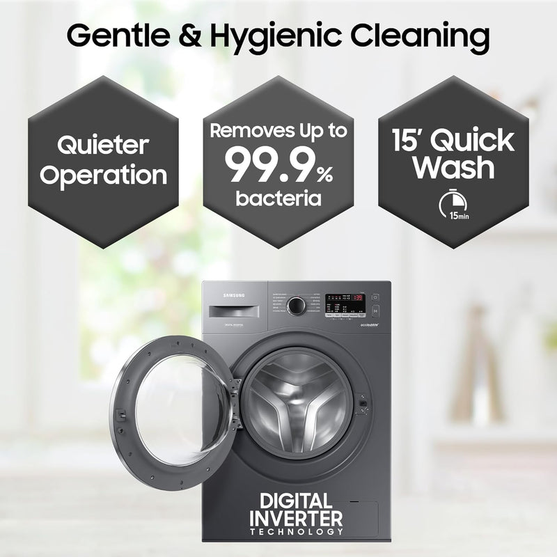 Samsung 7 kg, 5 Star, AI Control, Wi-Fi, Digital Inverter, Motor, Fully-Automatic Front Load Washing Machine (WW70T502NAN1TL, Hygiene Steam, Inox)