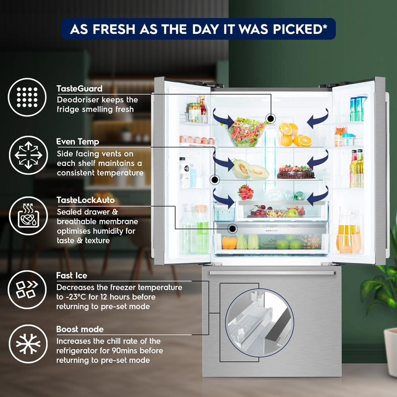 Electrolux 524L Frost Free Inverter French Door Refrigerator, TasteLockAuto Technology, Auto Ice & Even Temp Function, Arctic Silver Steel, UltimateTaste 700, EHE5224C-A | Open Box like New |