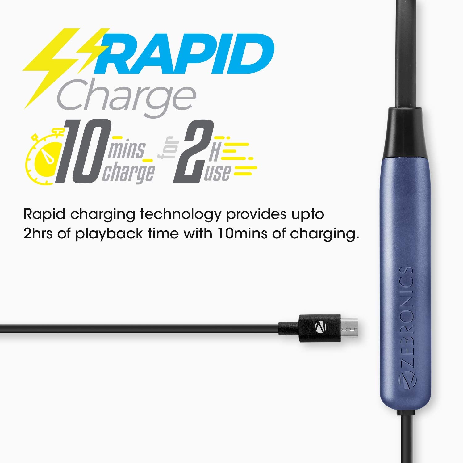 ZEBRONICS Zeb Evolve Wireless Bluetooth in Ear Neckband Earphone, Rapid Charge, Dual Pairing, Magnetic earpiece,Voice Assistant with Mic (Blue)