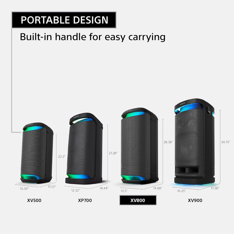 Sony SRS-XV800 X-Series Wireless Portable Bluetooth Karaoke Party Speaker IPX4 Splash-Resistant with 25 Hour-Battery, Built-in Handle and Wheels, Omnidirectional Sound, and Ambient Lights