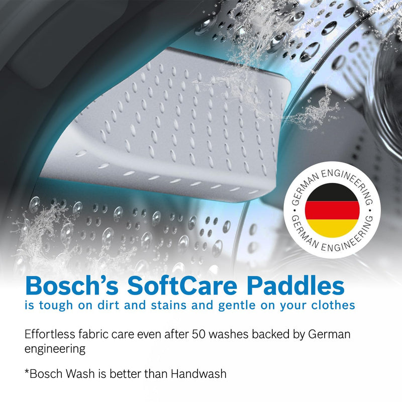Bosch 9kg 5 Star Anti Stain & AI Active Water Plus Fully Automatic Front Load Washing Machine with Built in Heater (WGA14200IN, Pretreatment & Steam with Anti Bacteria and 5 Star Inverter, White)