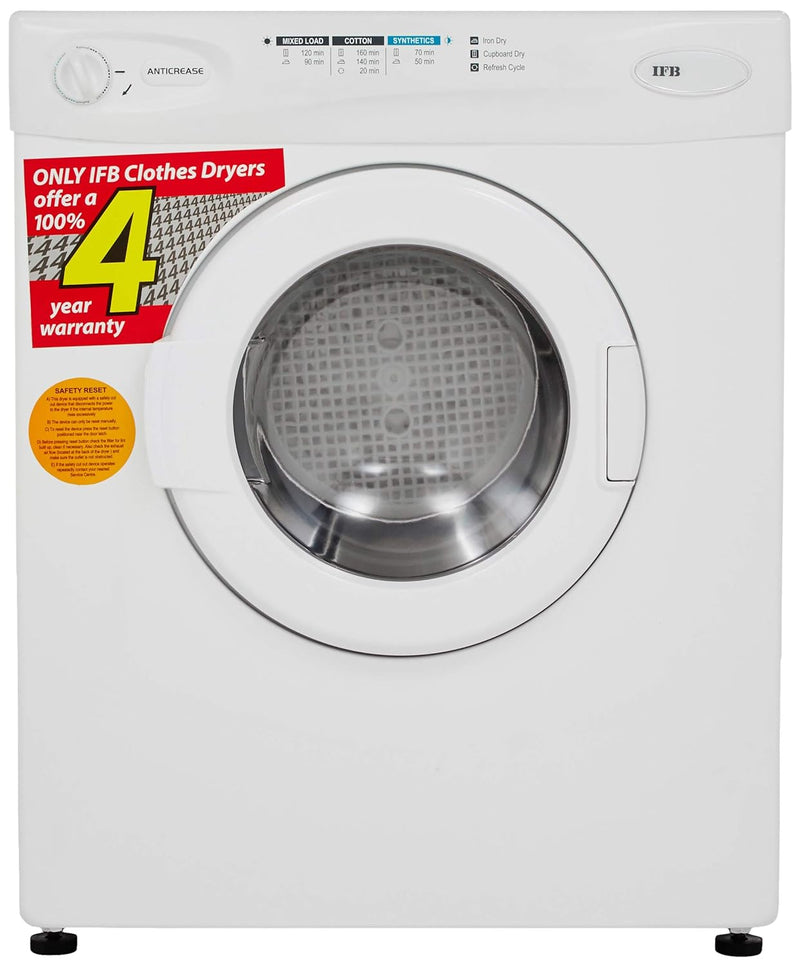 IFB 5.5 kg Front Load Fully-automatic Dryer (TURBO DRY,white,Inbuilt Heater, Allergy Free Technology