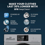 IFB 8 Kg 5 Star with 9 Swirl Wash, AI Powered, Wi-Fi, Fully Automatic Front Load Washing Machine (Senator MSN 8014, Steam Refresh Program with Eco Inverter, Metallic Silver)