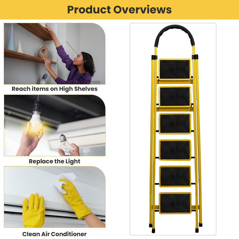 Asian Paints TruCare 6-Steps Trendy Steel Ladder, Foldable Ladder for Home & Office use, Durable, Wide, Anti-Skid, Lightweight & Easy to Carry, with 5