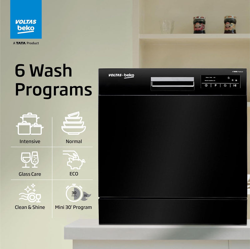 Voltas Beko by A TATA Product DT8B Free Standing 8 Place Settings Dishwasher