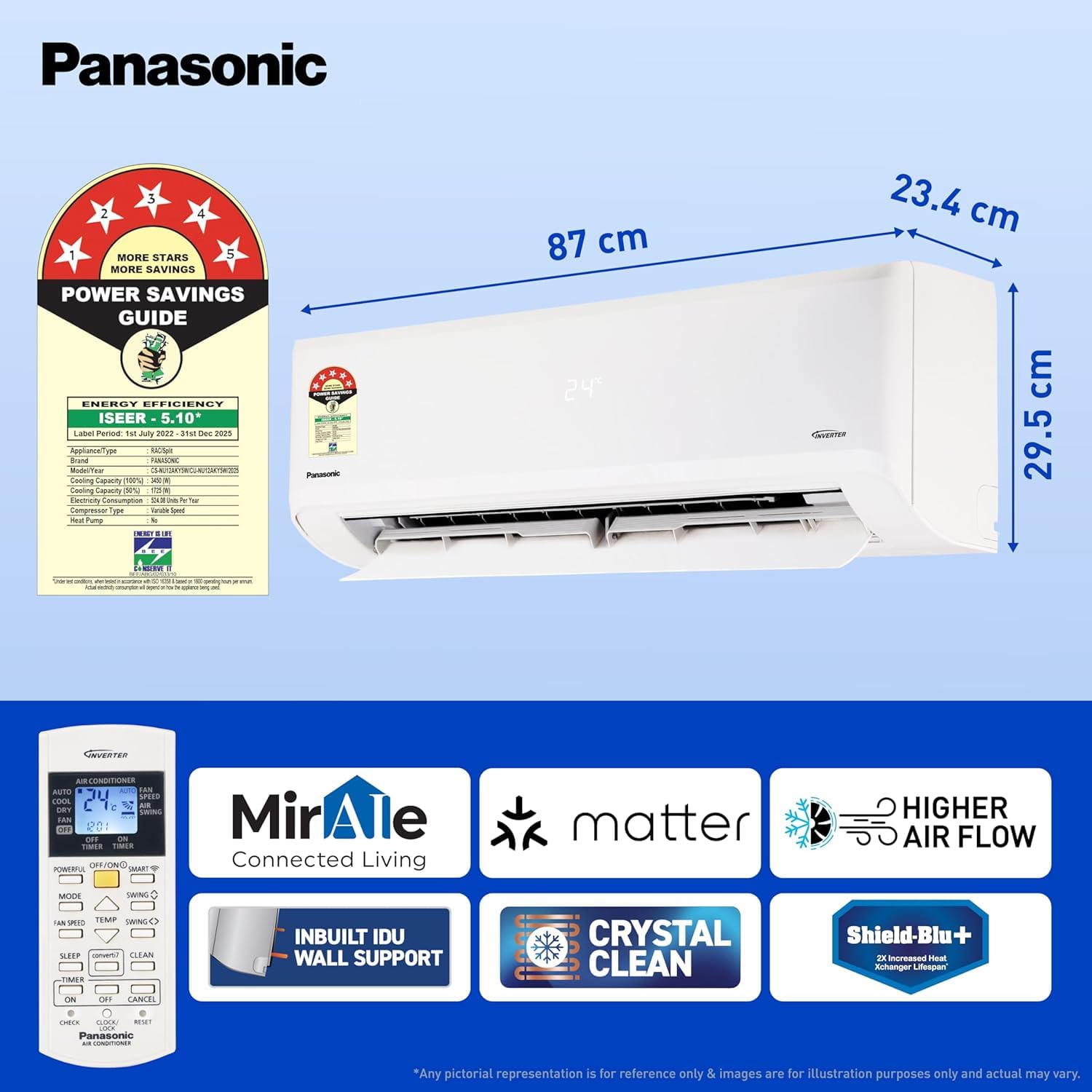Panasonic 1.0 Ton 5 Star Premium Wi-Fi Inverter Smart Split AC (Matter Enabled, Higher Airflow, Copper Condenser, 7in1 Convertible, True AI, 4-Way, PM 0.1 Filter, CS/CU-NU12AKY5W, White)