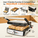INALSA Sandwich Maker 2200W|Large Non-Stick Coated Cooking Plates|Adjustable Temperature Control|Dual Safety Thermostat|Cool Touch Handle|Removable Oil Collector Tray|2 Yr Warranty,Grill Master Ultra