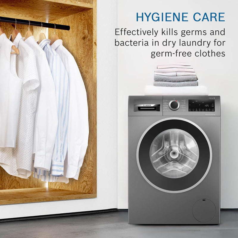 Bosch 10.5/6 KG Inverter Fully Automatic Front Load Washer Dryer (2025 Model, WNA2E4UCIN, 1400 RPM, 14 Wash Programs, LED touch display, Wash & Dry in 60 Mins, Cast Iron Grey)