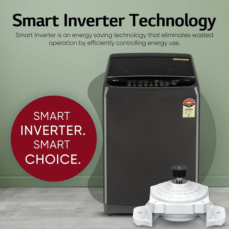 LG 9 kg 5 Star, Smart Inverter Technology, TurboDrum, Jetspray+, Turbowash, Smart Diagnosis, Soft Closing Door, tub cleaning after every wash cycle Fully Automatic Top Load Washing Machine Black, Grey (T90AJMB1Z)
