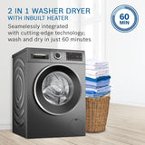Bosch 10.5/6 KG Inverter Fully Automatic Front Load Washer Dryer (2025 Model, WNA2E4UCIN, 1400 RPM, 14 Wash Programs, LED touch display, Wash & Dry in 60 Mins, Cast Iron Grey)