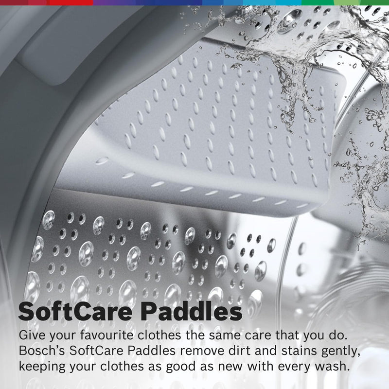 Bosch 9Kg, 5 Star, AI Acitve Water+, Anti Stain, Iron Steam Assist, Anti Tangle Fully-Automatic Front Loading Washing Machine (WGA2420SIN, In-Built Heater, Allergy Plus, Anti Wrinkle, Dark Silver)