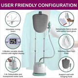 INALSA Garment Steamer Professional Series Swiftix -1600W with 1.6L Detachable Water Tank & Multi-Angle Ironing Board|5 Mode Variable Steam Control with Digital Display, Support Mat,(White/Green)