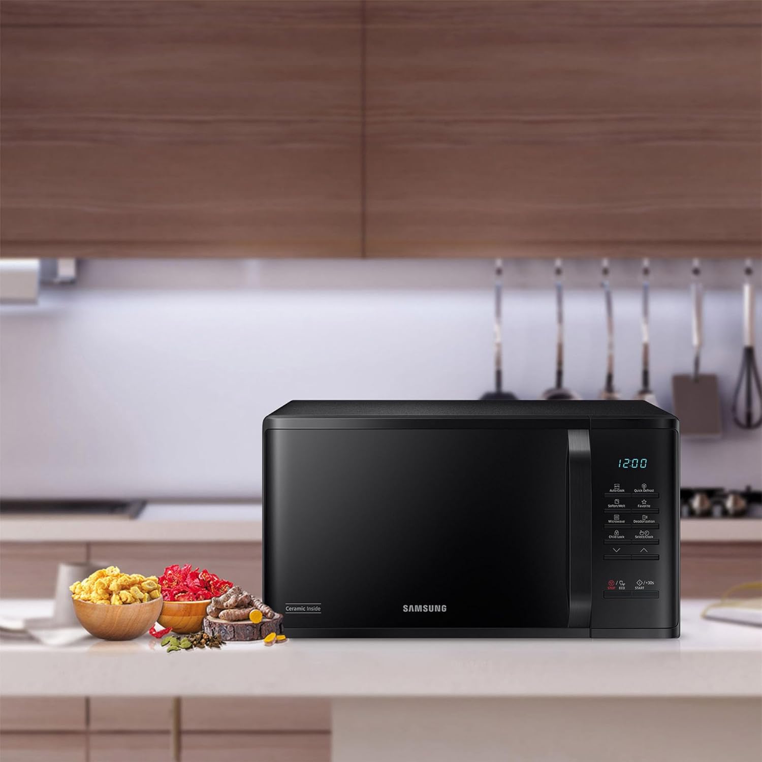 Samsung 23 L Solo Microwave Oven (MS23A3513AK/TL, Black, Auto Cook Programs, Child Safety Lock, Memory Feature, Deodorization, Ceramic Enamel Cavity)