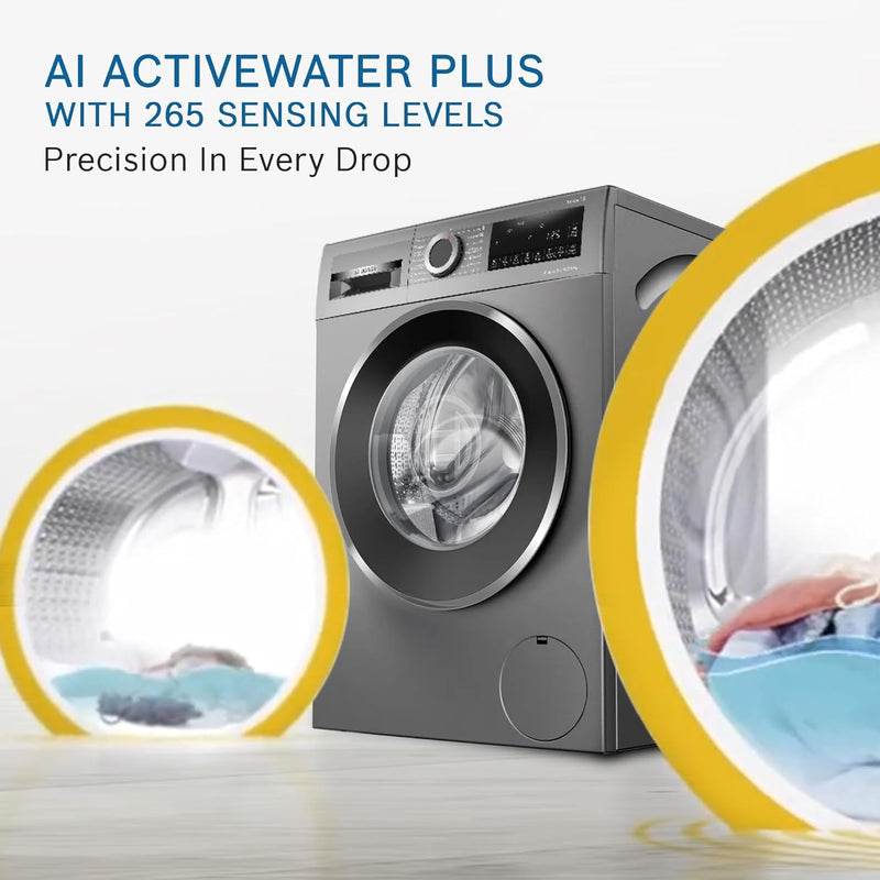 Bosch 10.5/6 KG Inverter Fully Automatic Front Load Washer Dryer (2025 Model, WNA2E4UCIN, 1400 RPM, 14 Wash Programs, LED touch display, Wash & Dry in 60 Mins, Cast Iron Grey)